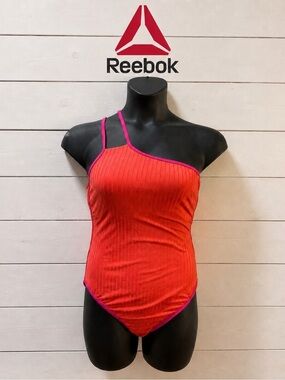 REEBOK Coral Asymmetrical One Shoulder Swimsuit Size L